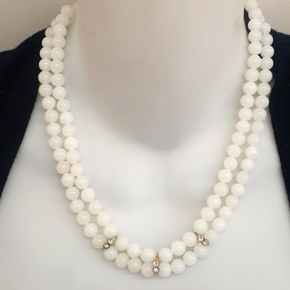 Vintage Jewelry - GLAM ⚜️ Faux Pearl Double Strand jeweled Necklace